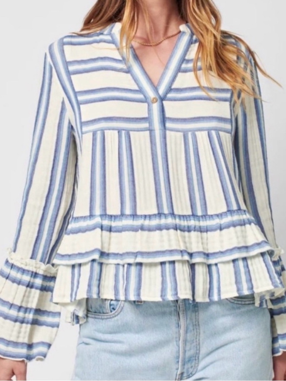 NWOT Faherty Vida Baja Stripes Cotton Ruffle Top 💯% Organic Cotton